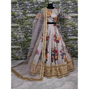 Grey Embroidered Silk Plus Size Lehenga Choli for <b>Wedding</b> Festivals - Product Image 2