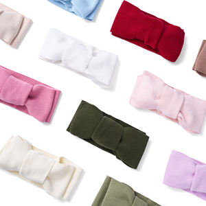 Export Quality 100% Cotton Kids Bowknot <b>Headband</b> 110cm Baby Bow Headwrap Custom Packaging Solid Color Hairband Manufacturer - Product Image 5