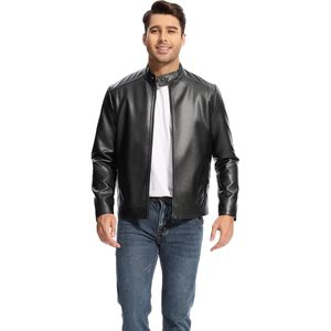 Chaqueta de Cuero Casual para Hombre, Nueva Llegada, Cuero Genuino, Tela de Lona, Cuello Alto, Cierre de Cremallera, Transpirable y Ecológica - Product Image 1