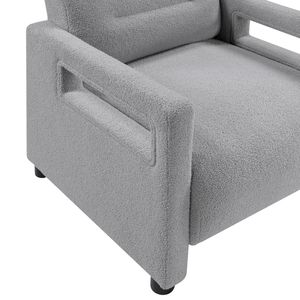 Poltrona di Lusso con Cuscino Grigio, Rivestimento in Bouclé, Struttura in Compensato per Arredamento Casa, Sedie da Soggiorno - Product Image 5