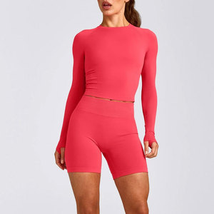 Solid Color High Elasticity Women's <b>Long</b> Sleeve Compression Shirt Wholesale Low Price Fitness Wear Clothes Gym Workout Wear - Product Image 3