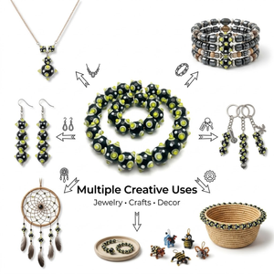 Perles en verre soufflé à la main 12 mm |   Perles de verre artisanales rondes noires avec motif de points en relief jaune citron |   Fabrication de bijoux artisanale - Product Image 4