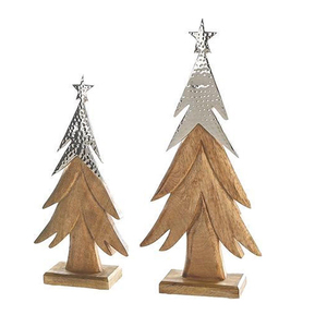 Wooden <b>Christmas</b> Tree Sculpture Set Handmade Rustic Foliage Design Tabletop Decor for Living Room 2Pcs - Product Image 1