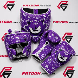 Nouvel ensemble de boxe personnalisé avec design imprimé Fly Genger, rouge, pour sparring, avec logo personnalisé, comprenant des gants de boxe, une protection de la tête et une protection du bas du dos. - Product Image 5