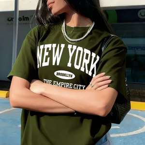 Camiseta de Manga Corta Oversize con Cuello Redondo para Hombre, Estilo Informal, con Estampado de Letras, de Algodón Jersey, Marca Empire City - Product Image 2