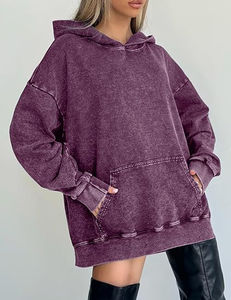 Women Oversized <b>Hoodie</b> Acid Wash Vintage Hooded Sweatshirt Cotton Basic <b>Hoodie</b> Spring <b>Trendy</b> Streetwear Purple <b>Trendy</b> Cloth 2025 - Product Image 4