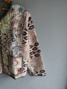<b>Quilted</b> Floral Patchwork Jacket Women's Full Sleeve Cotton Spring Style Regular Length Printed Design <b>Single</b> Button Closure gift - Product Image 3
