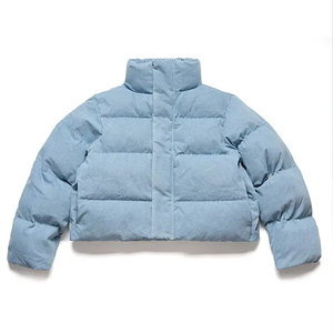 Blouson matelassé bleu clair à col montant, fermeture éclair, coupe-vent, décontracté, pour l'hiver, longueur courte, unisexe, rembourrage en polyester - Product Image 1