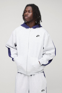 Fournisseur de survêtements pour hommes en molleton de coton épais, bicolores, avec sweat à capuche zippé et pantalon de survêtement à jambes larges, vente en gros - Product Image 3