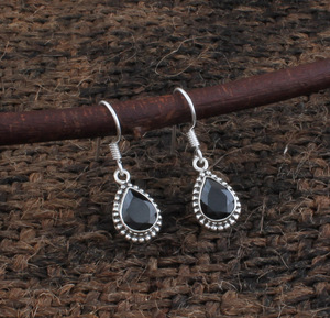 Boucles d'oreilles pendantes de luxe en onyx noir naturel et argent sterling 925 pour femmes, bijoux de mariage - Product Image 2