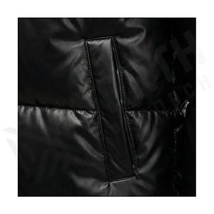 Black Quilted Jacket Full Sleeve Stand Collar Winter Windproof Polyester Filling Zipper Closure Regular Length - Product Image 5