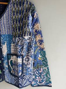 Chaqueta de algodón estilo bohemio con patchwork para mujer, cuello en V, botones frontales, manga larga, informal, con bolsillo, para todas las estaciones, ideal para regalo. - Product Image 5