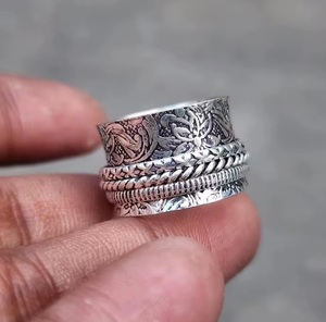 Wholesale 925 Sterling Silver <b>Spinner</b> <b>Ring</b> Handmade Floral Meditation Fidget <b>Ring</b> Anxiety Relief Band Statement Jewelry - Product Image 5