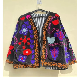 Supplier Direct Suzani Embroidered Jacket Floral Hippie Cropped <b>Coat</b> Women Winter Warm Artisanal Outerwear Trendy Product - Product Image 1