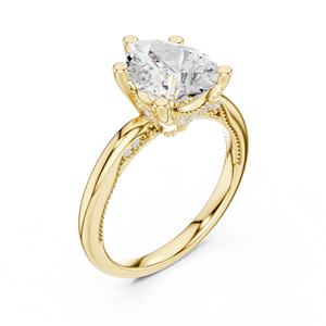 Bague de fiançailles Art Déco en moissanite de laboratoire taille poire avec halo caché, en acier inoxydable plaqué or 14 carats, bijou raffiné, cadeau - Product Image 4