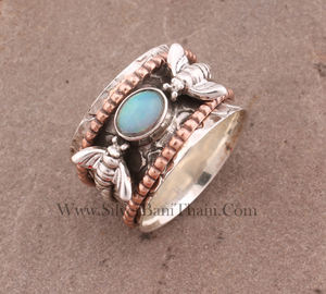 Anillo de Abeja Vintage Inspirado en la Naturaleza con Ópalo de Fuego Natural, Anillo de Boda de Plata de Ley con Diseño de Animal para Mujer - Product Image 3