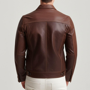 Men's Stylish Coated Woven Genuine Leather Varsity <b>Jacket</b> Stand Collar Streetwear Breathable Sherpa <b>Lined</b> Vintage Style Multiple - Product Image 3