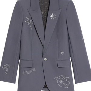 Custom Made OEM Wholesale Women SuitSet Charcoal Grey <b>Silver</b> Rose Embroidery Double Breasted Blazer Trouser Office Business Wear - Product Image 6