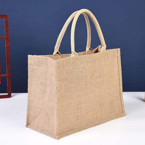 Sac de courses en jute taille moyenne avec poignée supérieure, réutilisable, pour les courses, couleur naturelle - Product Image 1