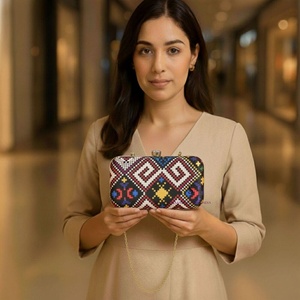 Indian Handmade Women's Embroidered Multicolcolr Clutch Purse Evening Clutch <b>Bag</b> with Detachable Chain Strap for women Hand <b>Bag</b> - Product Image 1