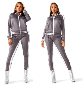 Trajes de moda urbana para mujer, con cremallera frontal, cuello acanalado y puño, chándal a rayas laterales para Jogging Slim Fit, trajes para el sudor con cremallera - Product Image 2