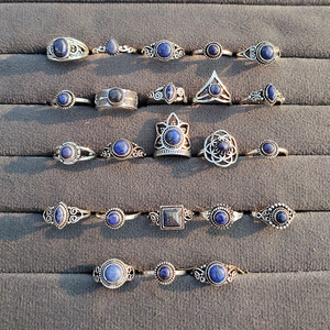 Classic Brass Lapis Lazuli Statement <b>Rings</b> Silver Plated <b>Adjustable</b> Bohemia Gemstone <b>Rings</b> Unisex Wedding Bulk Wholesale - Product Image 6