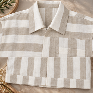 ZEDAAR Camisa de Lino a Rayas para Hombre, Manga Larga, Estilo Casual, con Bolsillo en el Pecho, Cierre de Pullover, Prenda Premium - Product Image 3