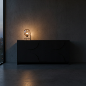 Aparador de Madera Moderno Semicircular con Panel de Media Luna, Mueble de Almacenamiento de Madera con Panel de Arco de 4 Puertas, Diseño de Arco Moderno - Product Image 5