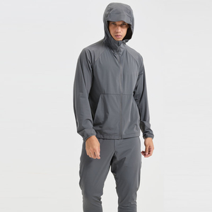 ชุดวอร์มวิ่งแบบมีฮู้ดน้ำหนักเบา ผ้าสี่ทิศทางยืดได้ มีกระเป๋าข้าง เหมาะสำหรับออกกำลังกาย ฟิตเนส เล่นกีฬา สำหรับผู้ชาย - Product Image 1