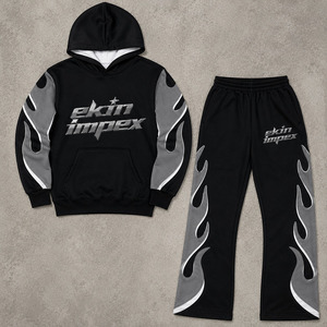 Conjunto de Sudadera con Capucha y Pantalones Deportivos Extra Grandes con Estampado de Llamas para Hombre, Ropa Deportiva de Felpa, OEM - Product Image 3
