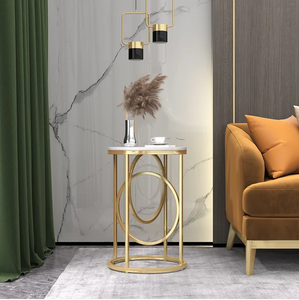 Modern Craft Corner <b>Table</b> Luxury Furniture Marble Top Round <b>Side</b> <b>Table</b> <b>Gold</b> Plated for Living Room, Hotel, Office Home Designer - Product Image 2