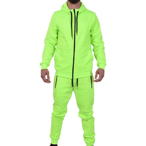 Ensemble de survêtement élégant et personnalisé en molleton 100 % coton respirant pour homme, avec sweat à capuche zippé et pantalon de jogging, ensemble sport deux pièces uni et vierge - Product Image 2