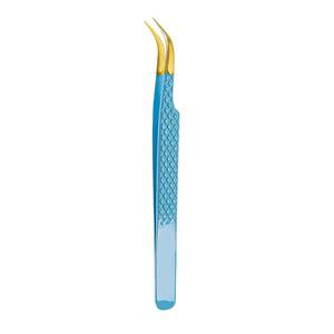 Precision Gold-Plated <b>Eyelash</b> Tweezers with Smooth Tip and Blue Textured Grip for Accurate <b>Application</b> - Product Image 5