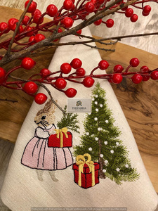 Luxury <b>Christmas</b> Handmade Embroidered 100% Linen Rectangle 6x6 Inch Dinner Napkin Bunny <b>Tree</b> Holiday <b>Table</b> Decoration Custom OEM - Product Image 4