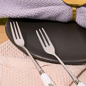 Chic Eco-Friendly Luxury Ceramic Ruffled Pink Dinner <b>Forks</b> Set of 2 Made From Wood - Product Image 4