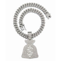 Collier pendentif Hip Hop de qualité supérieure en gros, plaqué or, en alliage, avec sac d'argent, euro et lune, colliers pendentifs tendance