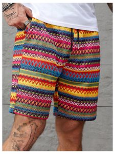 Shorts de plage pour hommes, imprimé aquarelle, taille élastique, cordon de serrage, décontracté, coloré, léger, pour l'été - Product Image 2