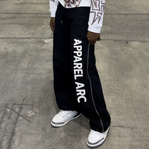 Custom Black Jogger Pants with <b>Zip</b> <b>Side</b>, Logo Branding, Streetwear for Men | Wholesale Bulk Supply Men's Pants & <b>Trousers</b> - Product Image 1