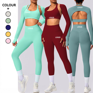 3pcs <b>Womens</b> Seamless Yoga Sportswear Yoga Leggings Suit Gym Fitness Bra Sets Customize Workout Long Sleeve Sports Wear for <b>Women</b> - Product Image 1