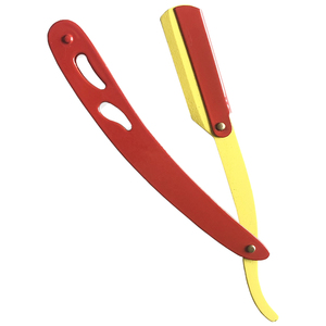 Navaja de barbero profesional de acero inoxidable con hoja reemplazable, cuchilla recta, roja y amarilla, para peluquería - Product Image 2