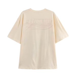 T-shirt ample écologique pour femme, nouvelle collection printemps 2026, style européen et américain, coupe slim, col droit, manches courtes, avec logo en dentelle - Product Image 2