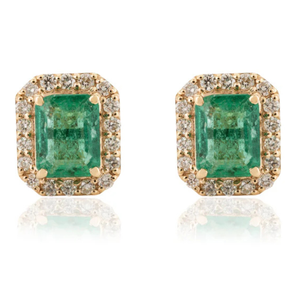 14K White Gold Emerald Cut Diamond <b>Halo</b> Stud <b>Earrings</b>-Timeless Wedding Jewelry - Product Image 2