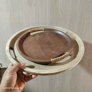 ถาดเสิร์ฟไม้มะม่วงทรงกลม ทำด้วยมือจากไม้ธรรมชาติ ราคาถูก - Product Image 6