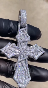 จี้รูปกางเขนประดับมอยส์ซาไนต์ ชุบทองบนเงินแท้ พร้อมสร้อยเชือก สำหรับทุกเพศ สไตล์คริสเตียน ฮิปฮอป แฟชั่น เหมาะสำหรับงานปาร์ตี้ ของขวัญเครื่องประดับ - Product Image 4