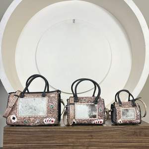 Sacs Mini Speedy en Cuir de Vachette Repoussé Style Boutique, Motif Cartes à Jouer Western, Sac Bandoulière de Voyage pour Femme, Vente en Gros - Product Image 5