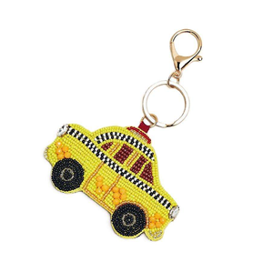 Handmade <b>Custom</b> Design Seed Bead Embroidery Hanging Taxi Bag Charms Woven Tassels Cartoon Style High Quality Bag Tag <b>Keychain</b> - Product Image 1