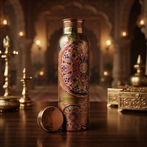 Botella de Agua de Cobre 100% Puro de 1 Litro Hecha en India, a Prueba de Fugas, Libre de BPA, Diseño Ayurvédico para el Hogar, la Oficina y Viajes - Product Image 5