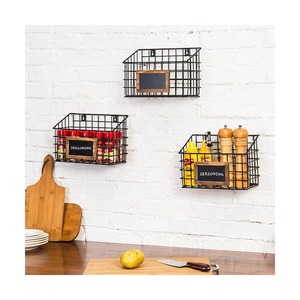 Set Of 3 Wall Hanging Fruit Basket With Slate <b>Label</b> Metal Storage Rack For <b>Kitchen</b> Fruits Vegetables Modern Home Decor Storage - Product Image 4
