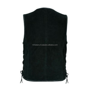 MH <b>Men's</b> <b>Black</b> Velour <b>Vest</b> With White Stitching And Snap Buttons V-Neck Casual Outerwear - Product Image 2