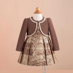 Ensemble de robes de soirée pour filles, design OEM, veste <span class=keywords><strong>boléro</strong></span> marine, robe de princesse en jacquard de luxe, robes de cérémonie pour filles de 2 à 10 ans - Product Image 3